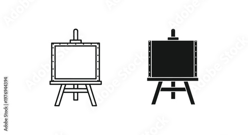 Minimalist vector graphic set showing two simple artistic easels with blank canvases for professional creative design work projects