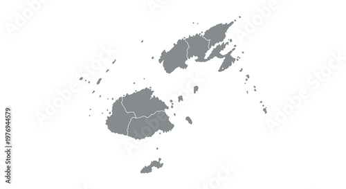 A grayscale map depicts the archipelago of fiji showcasing its numerous islands and surrounding waters