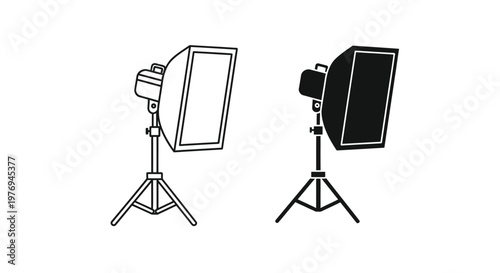 Professional studio lighting equipment featuring two softbox units for photography and video production in a flat vector design