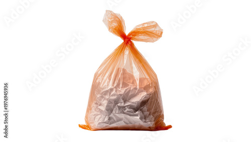 Orange Plastic Bag Filled with Crumpled White Paper Waste