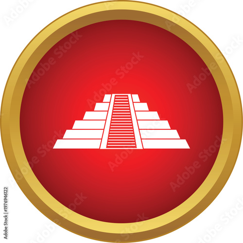 Mayan pyramid symbol displaying steps on red background within gold frame
