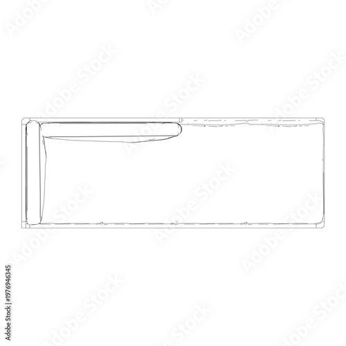 Top view outline of a day bed in minimal line style, showing a clean and functional lounging furniture layout.