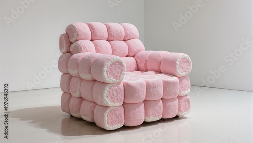 Creative Furniture Design of an Armchair Made of Soft Pink Marshmallows