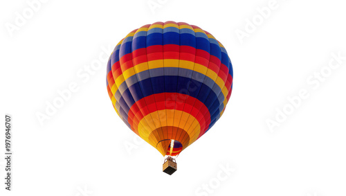 Colorful striped hot air balloon floating in the sky