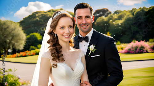 Beautiful Wedding Couple Standing Together in Romantic Setting