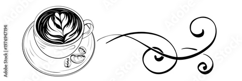 Coffee Beans Decorative Banner Black and White Vector, Line Art Food Frame Illustration, Minimal Clipart Design