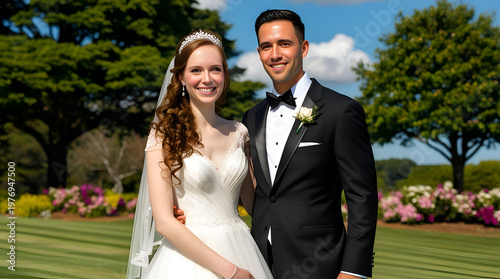 Beautiful Wedding Couple Standing Together in Romantic Setting