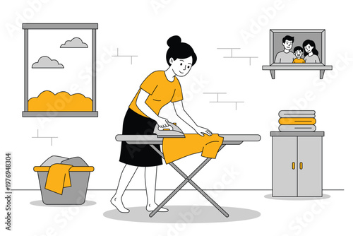Woman Ironing Clothes at Home