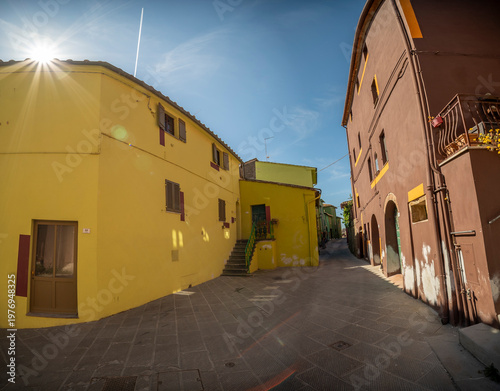 cityscape of Ghizzano, a small colorful village in the municipality of Peccioli in Pisa, Tuscany, Italy