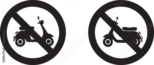 Two circular signs indicating that scooter or moped traffic is strictly prohibited in this area. isolated on white background