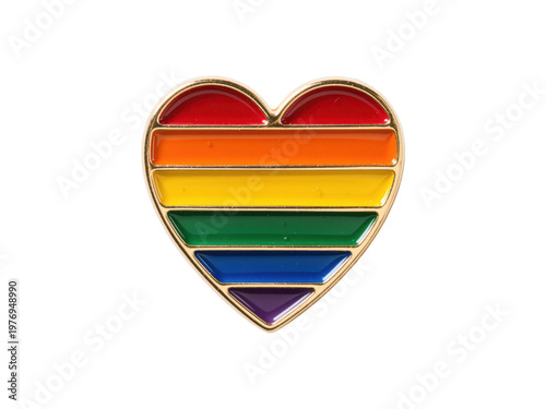 Pride heart pin with rainbow flag colors, isolated on transparent background
