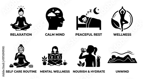 Self-Care & Wellness Silhouette Icons Collection