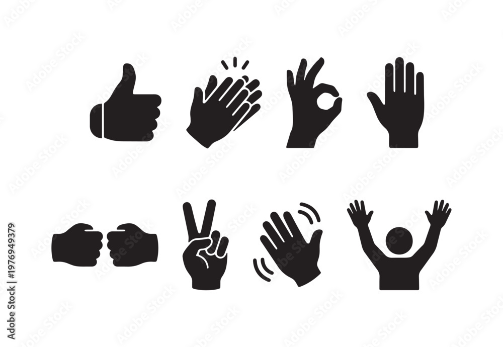 Obraz premium Hand Gesture Icon Set for Communication, Social Interaction, Emoji Design and UI Interface Applications