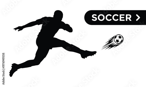 Dynamic Soccer Player Kicking Ball Silhouette for Sports App, Website Banner and Athletic Promotional Design