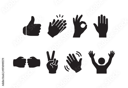 Hand Gesture Icon Set for Communication, Social Interaction, Emoji Design and UI Interface Applications