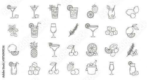 Cocktail icons depicting various drinks and fruits are shown.