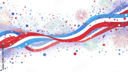 USA 4th of July Independence Day Fireworks Patriotic Ribbon Background