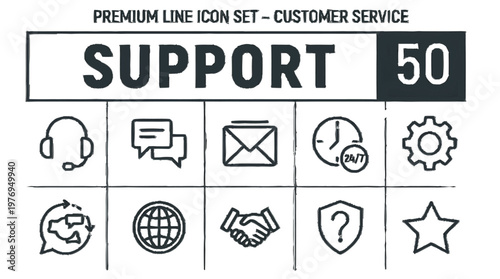 Customer service support line icons set.