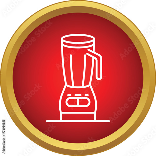 Blender kitchen appliance icon with mixer and juicer outline design in red circle