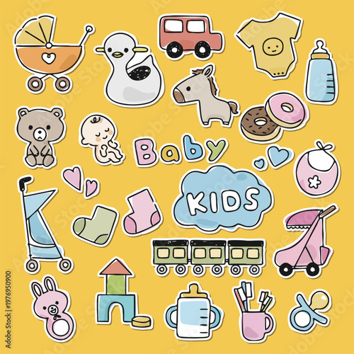 ベビー用品のイラスト　白フチ有り