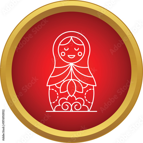 Russian matryoshka nesting doll icon on round red and gold background