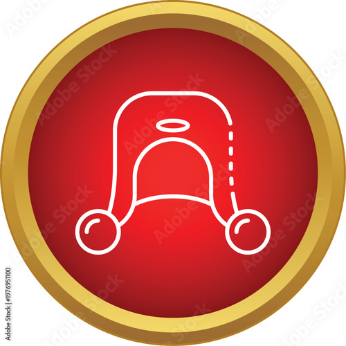 Winter hat with earflaps outline inside a red circular button
