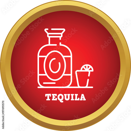 Tequila bottle with a shot glass and lime for mexican drink illustration