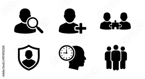 Human resources icon set, business people symbols, 6 vector user icons
