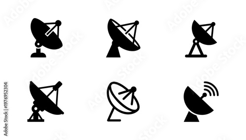 Satellite dish icon set, 6 communication antenna vectors, radar symbols