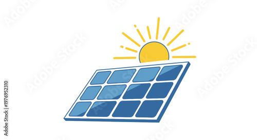 Solar panel with sun rays generating renewable energy on a clean white background for eco friendly concepts