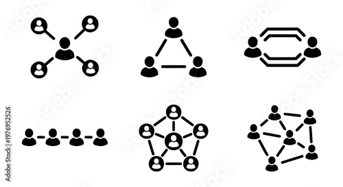 Social network icons set, business connection symbols, 6 vector elements