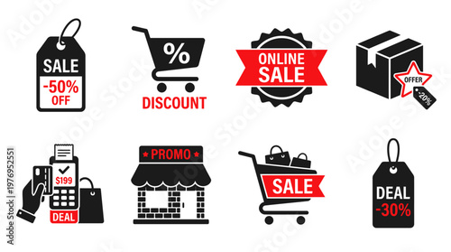 Shopping & Sales Icons – Online Sale, Promo Store, Gift, Offer & Retail Badges