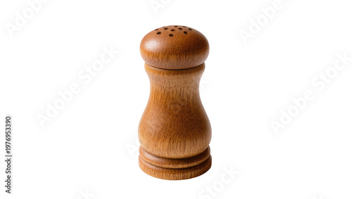 Foto Wooden pepper shaker with perforated lid and cylindrical body