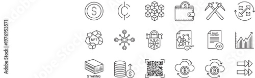 Blockchain cryptocurrency and nft icons.