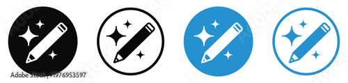 Magic pencil icon with sparkles. Concept for creative editing, retouching, design tools, and smart enhancement. Vector set.