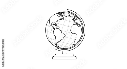 Line drawing of a globe on a stand against a white background