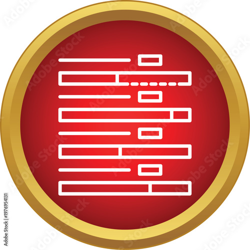 Interface icon displaying various settings, adjustments, and parameters within a red and gold circle