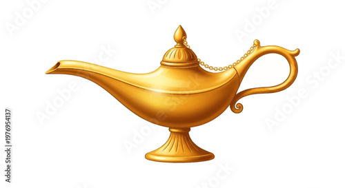 Golden lamp with a handle and spout on a white background