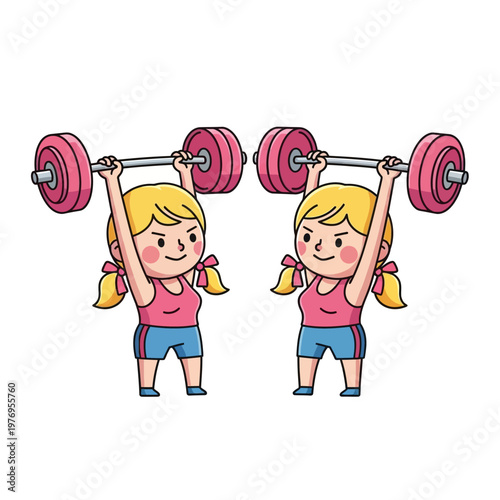 Cartoon Girls Lifting Weights, Fitness and Strength Training