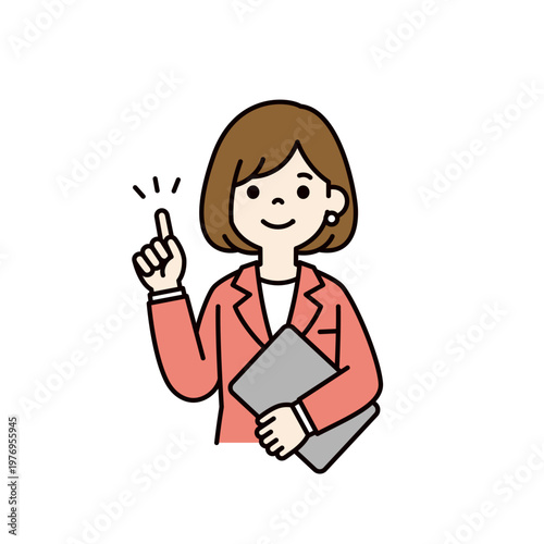 ポイントを解説する、ラップトップPCを持ったビジネスウーマンの上半身ベクターイラスト素材