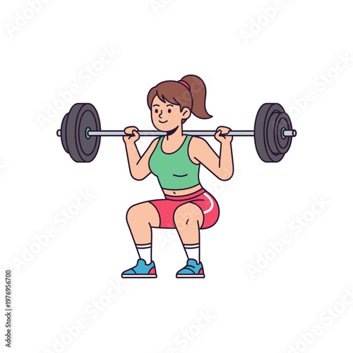 Fit Woman Doing Barbell Squats Exercise in Gym, Strength Training and Fitness Concept