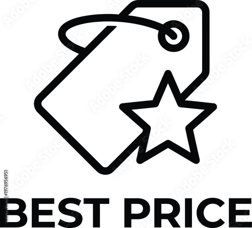 Best price tag with a star icon, signifying exceptional value and top selection, simple graphic.