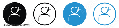 Minimalist add member icons with person silhouette and plus symbol. Ideal for user management, subscription, and social media interfaces.