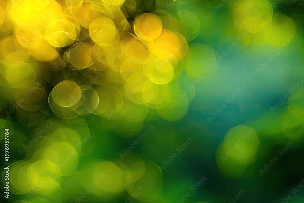 Obraz premium Vibrant Green and Yellow Bokeh Lights Abstract Background.