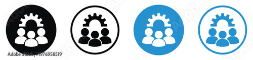 Foto Three person silhouettes with a gear overhead