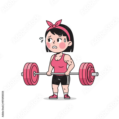 Struggling Woman Lifting Heavy Barbell, Fitness Effort, Sweat and Strain