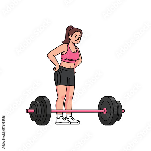 Woman Exercising with Barbell in Gym, Fitness and Weightlifting Concept