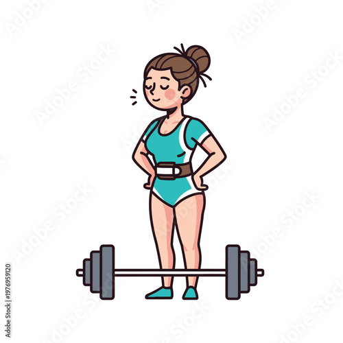 Woman Powerlifter Preparing for Heavy Deadlift with Barbell and Belt