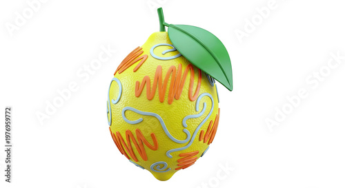 Stylized Lemon with Orange and Gray Swirls