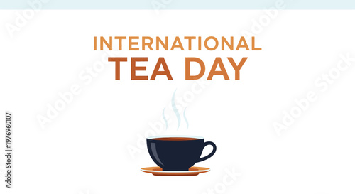 Dark steaming cup of tea on a saucer for International Tea Day, isolated white background